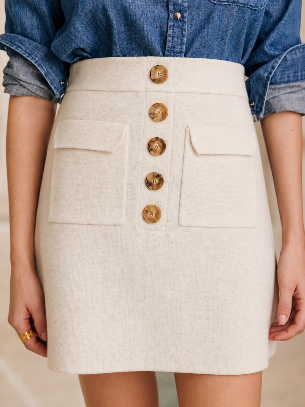 Sezane Sorena Skirt Size Medium Merino Wool Knit Mini - Picture 15 of 16